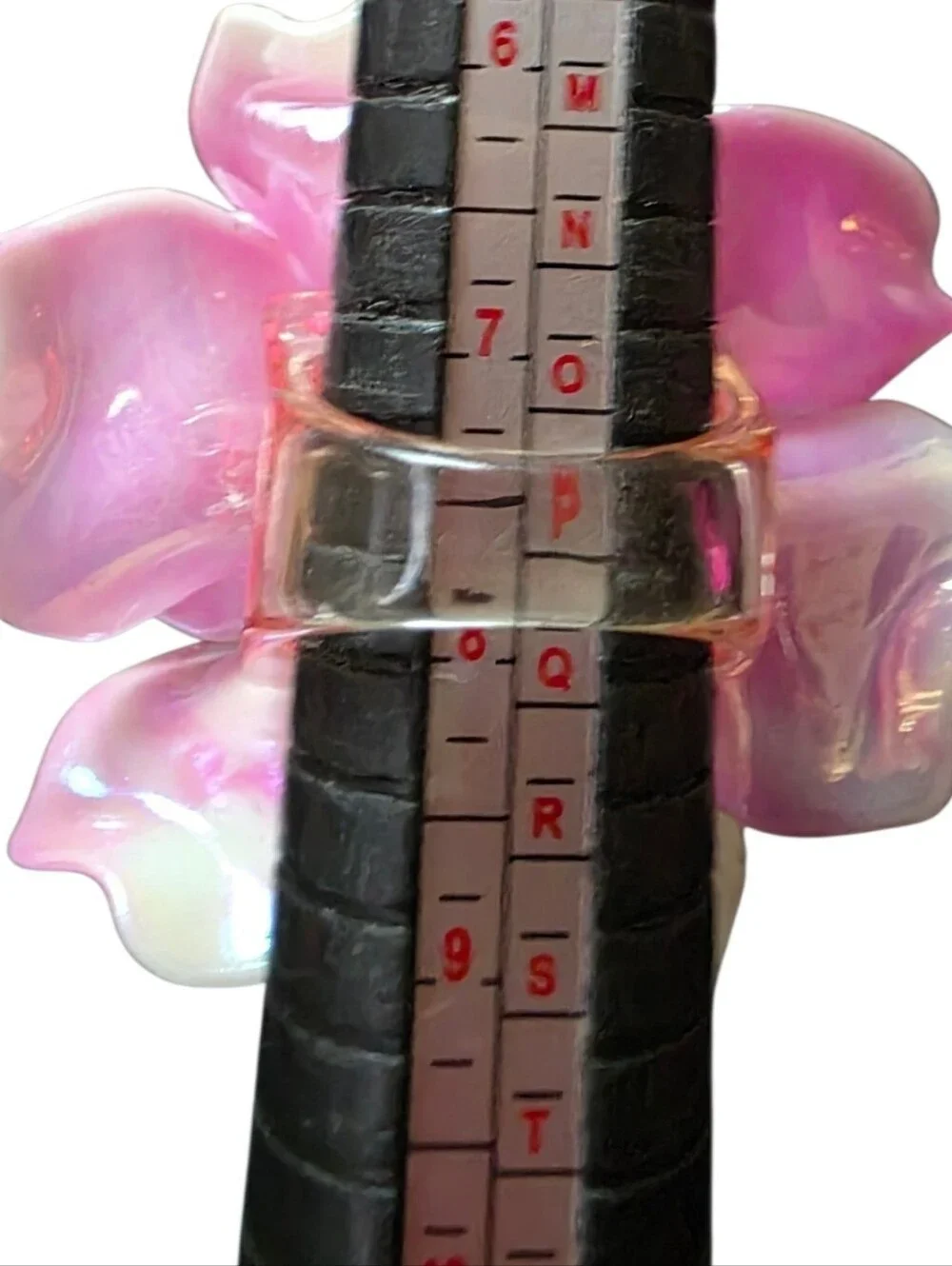 Iridescent Pink Flower Statement Ring Crystal Center Floral Cocktail Ring